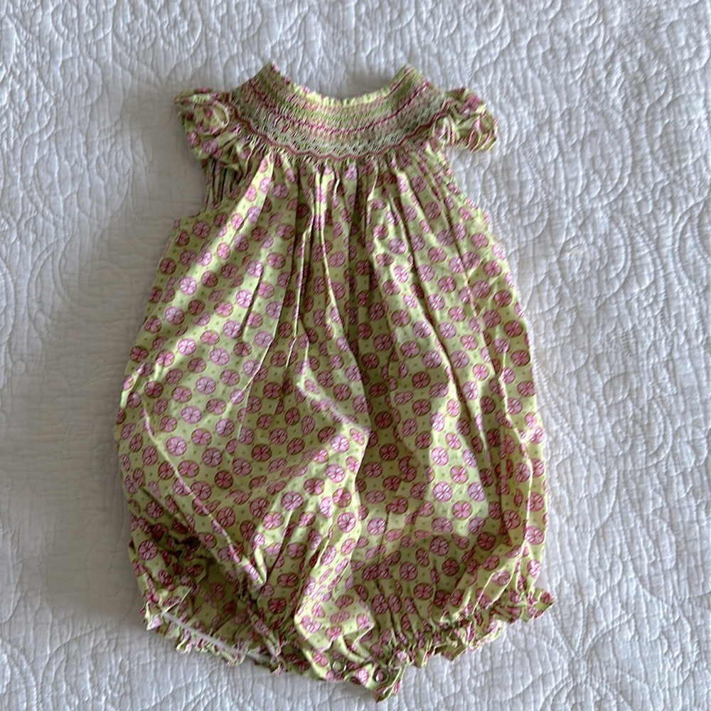 Pink and Green smocked bubble